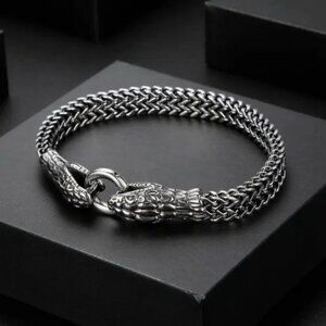 New Men's Viking Heritage Stainless Steel Snake Jörmungandr Bracelet